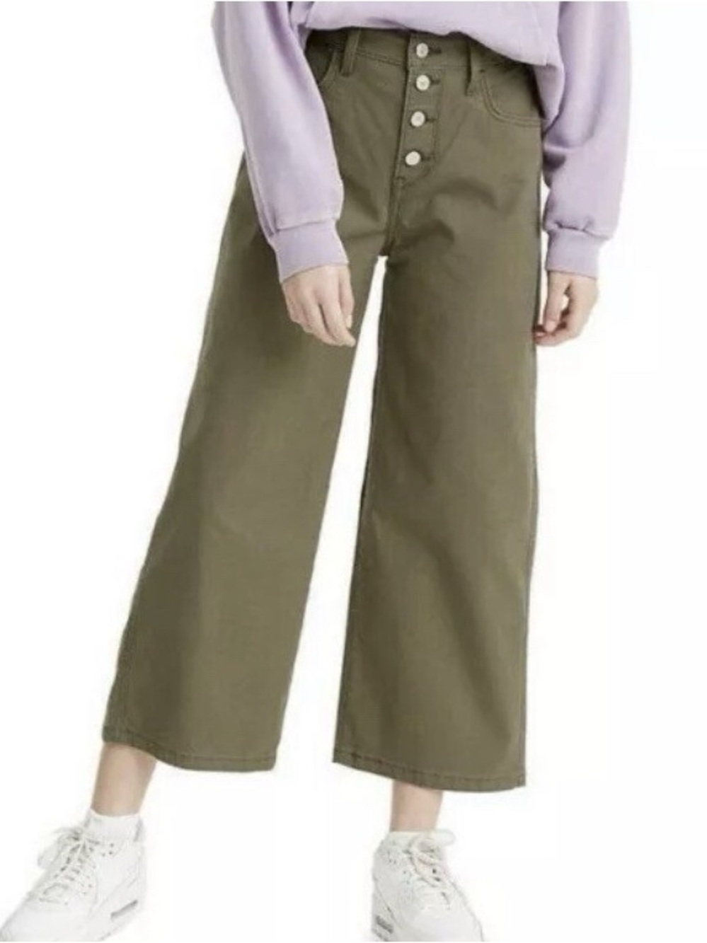 NWOT Levi's Women's Mile High Cropped Wide Leg Jeans Olive 31x25